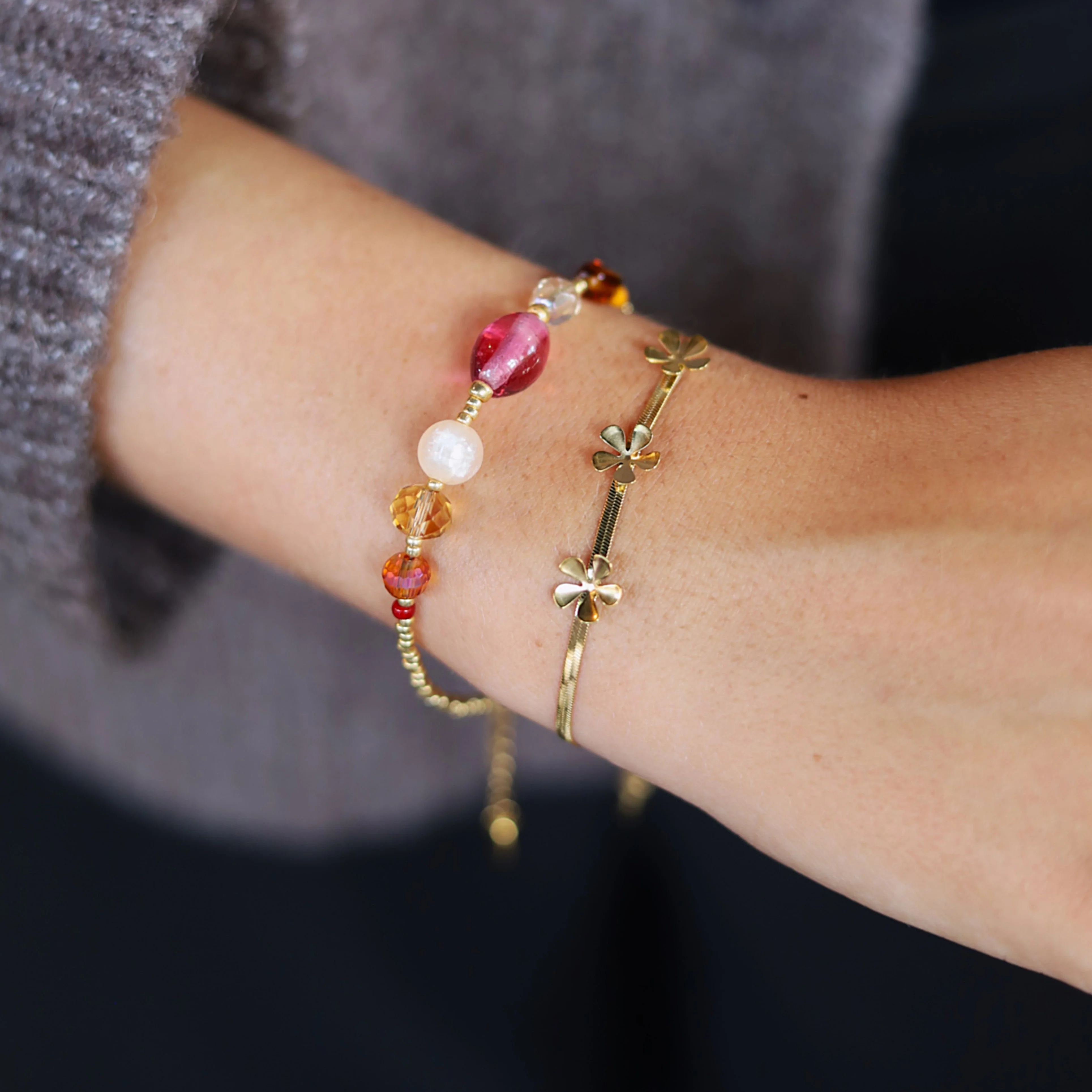 Armband - gekleurde glaskralen goud - Image 2