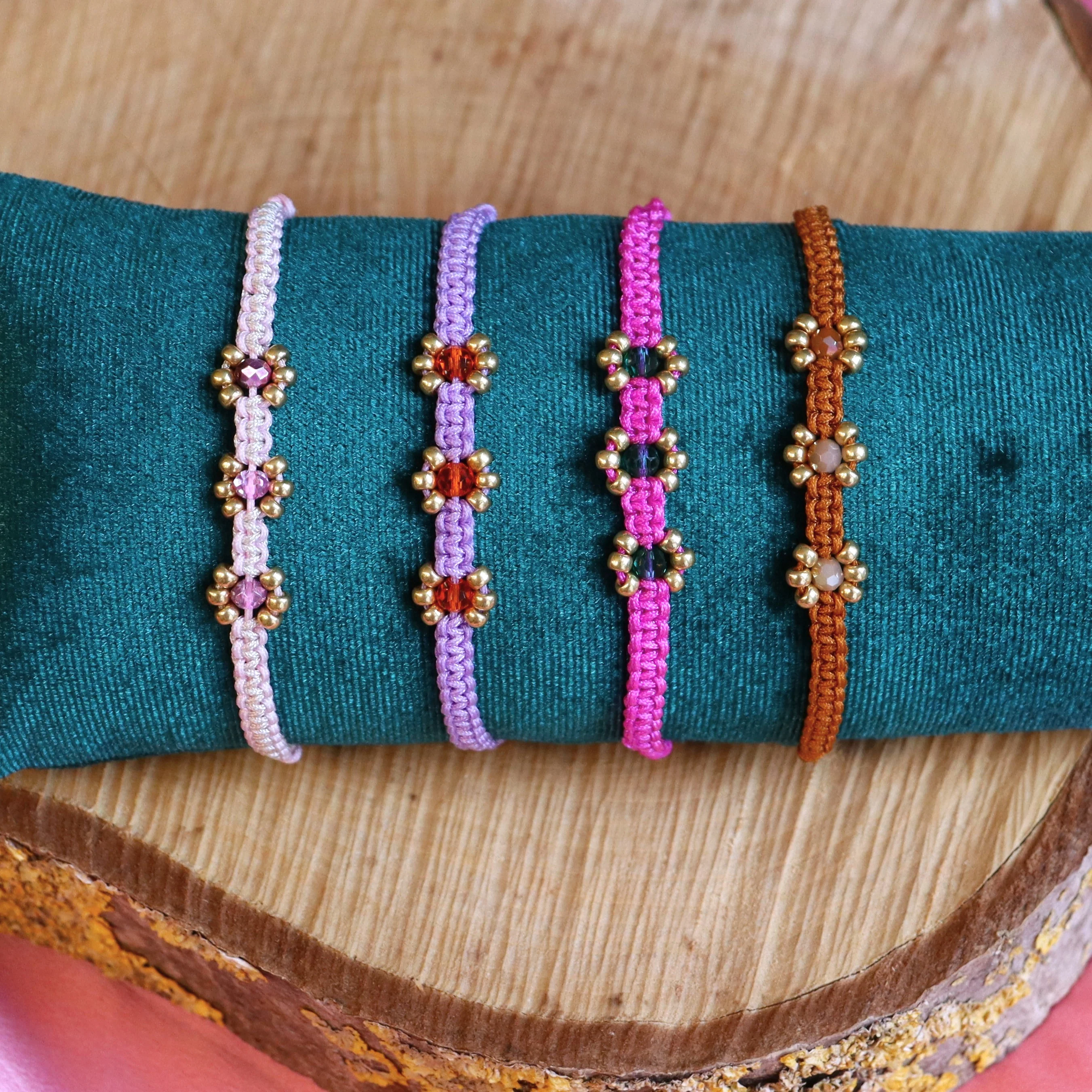 Geknoopte armband met bloemen - lichtroze - Image 3
