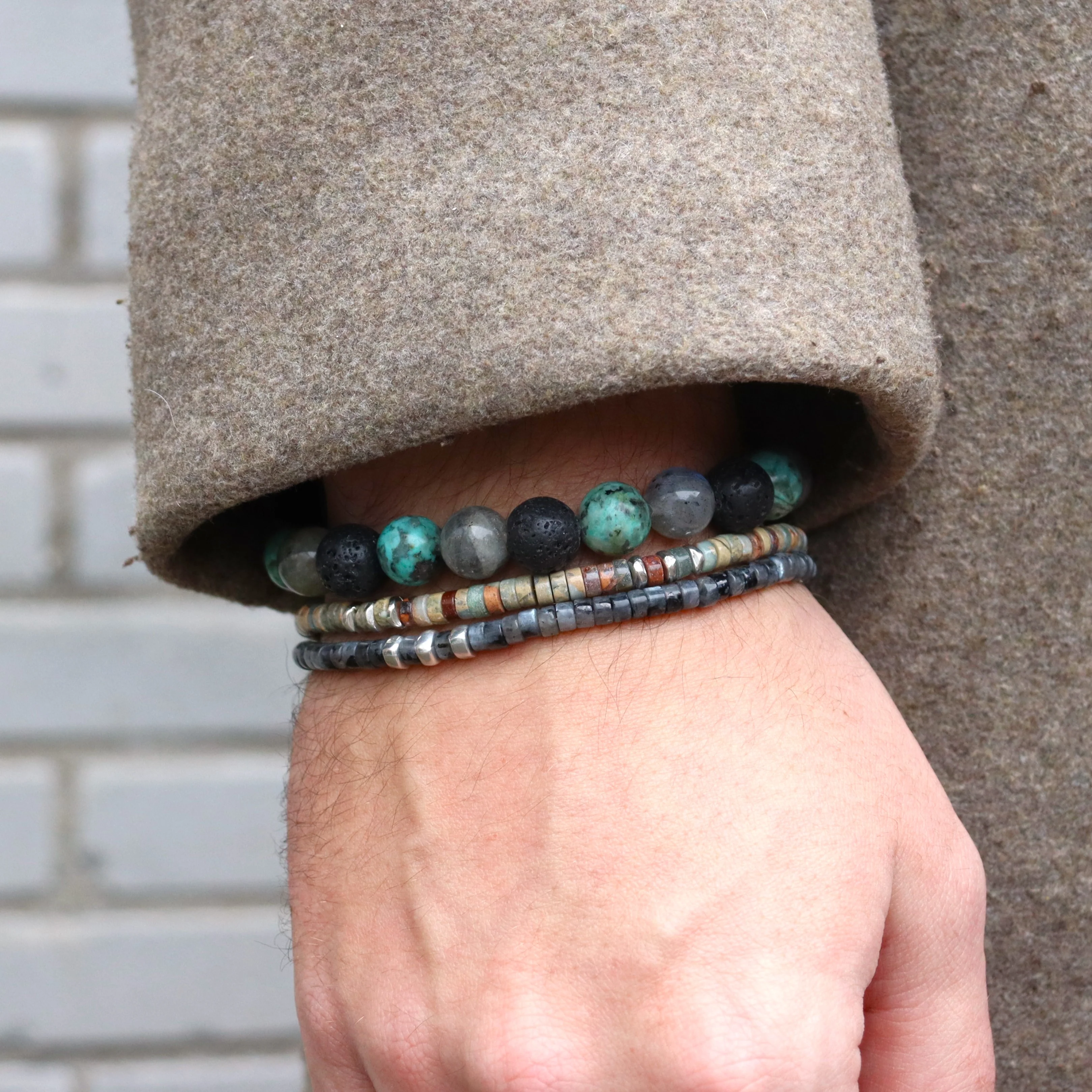 Herenarmband met labradoriet, lavasteen en turkoois - Image 2
