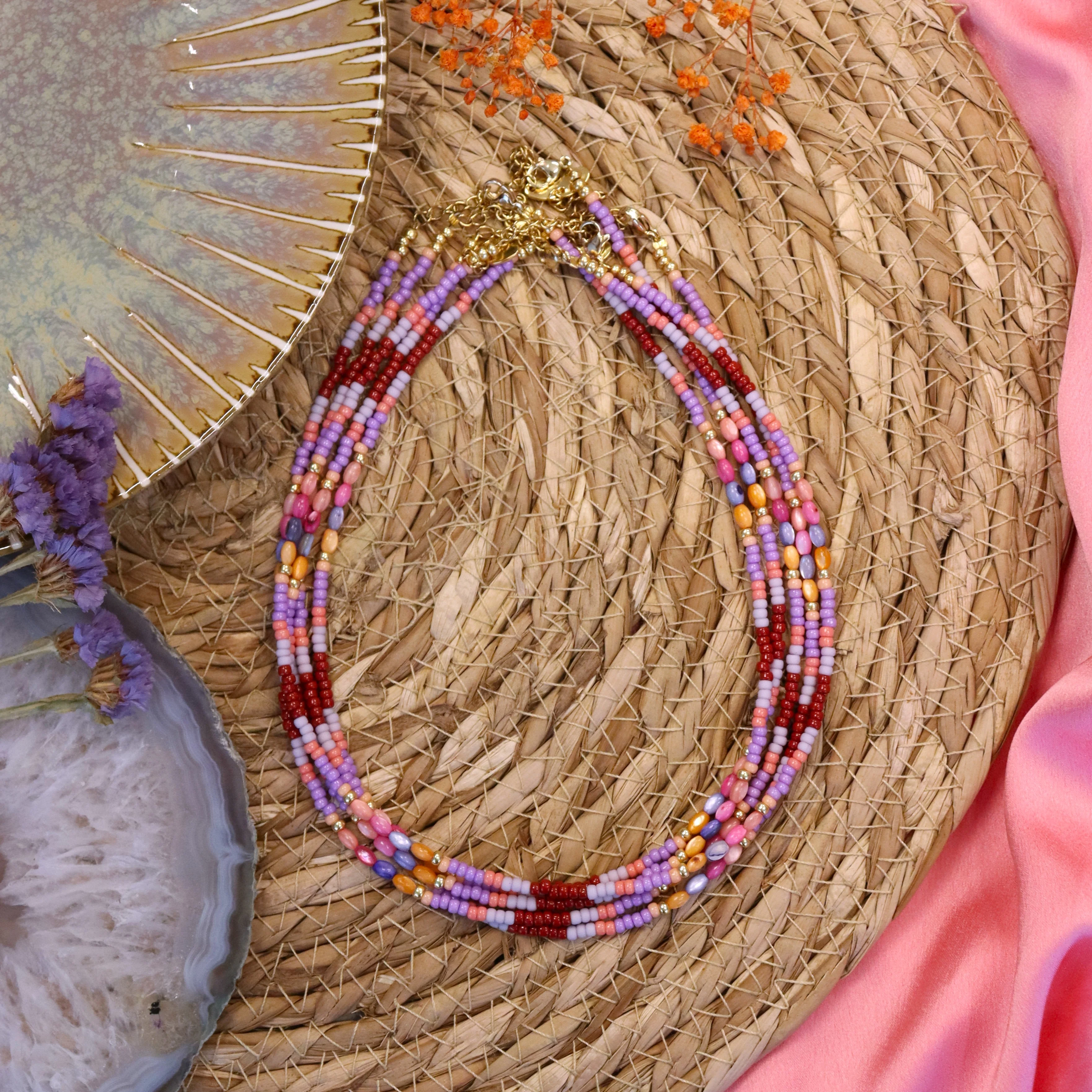 Kralenketting - paarstinten met schelpjes - Image 2