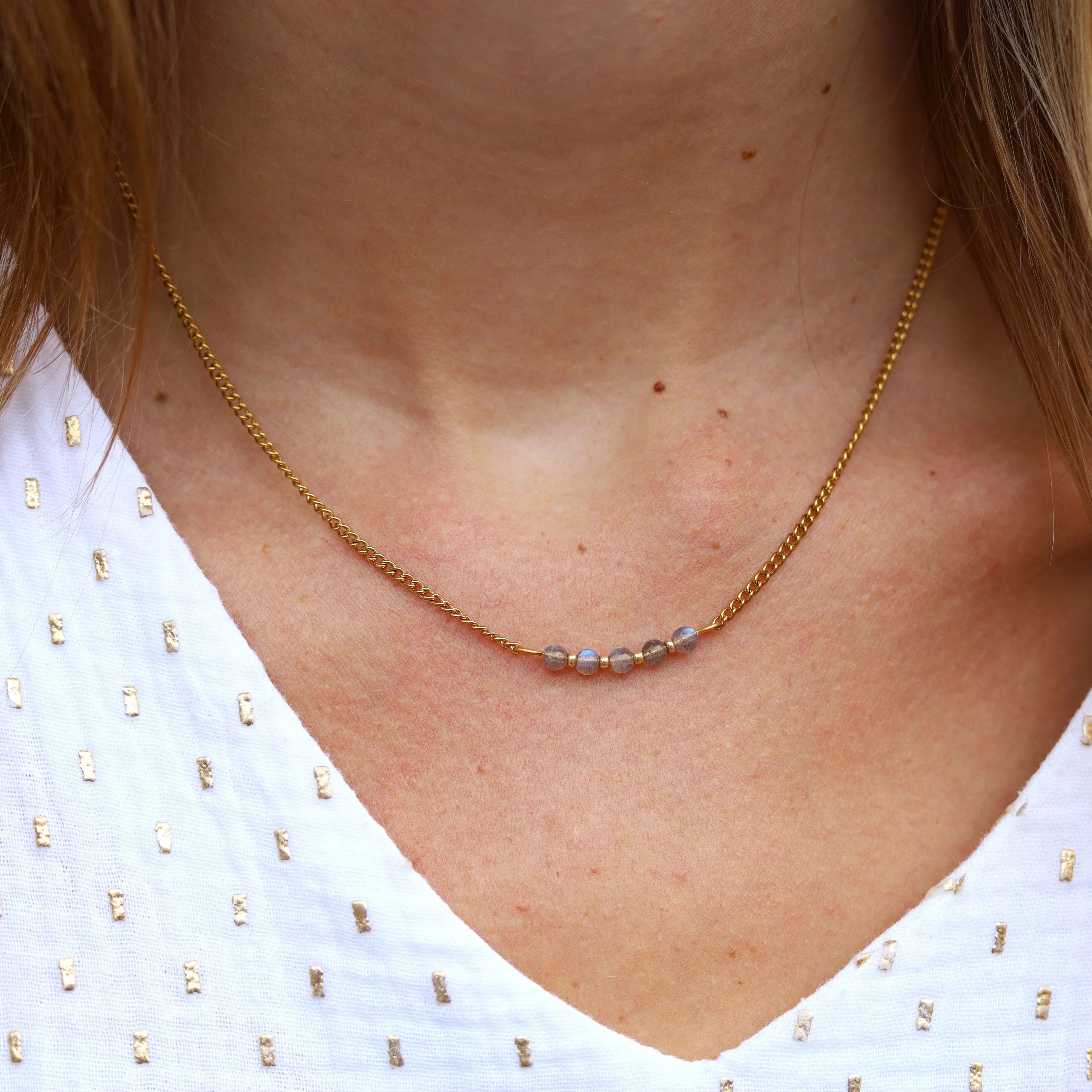 Stainless steel ketting goud - labradoriet - Image 2
