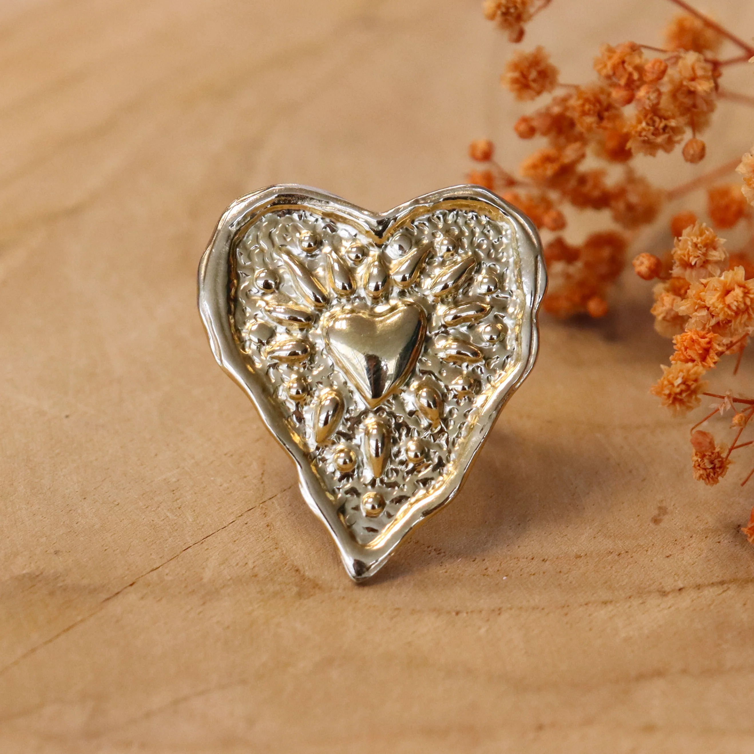 Stainless steel ring goud - groot hart