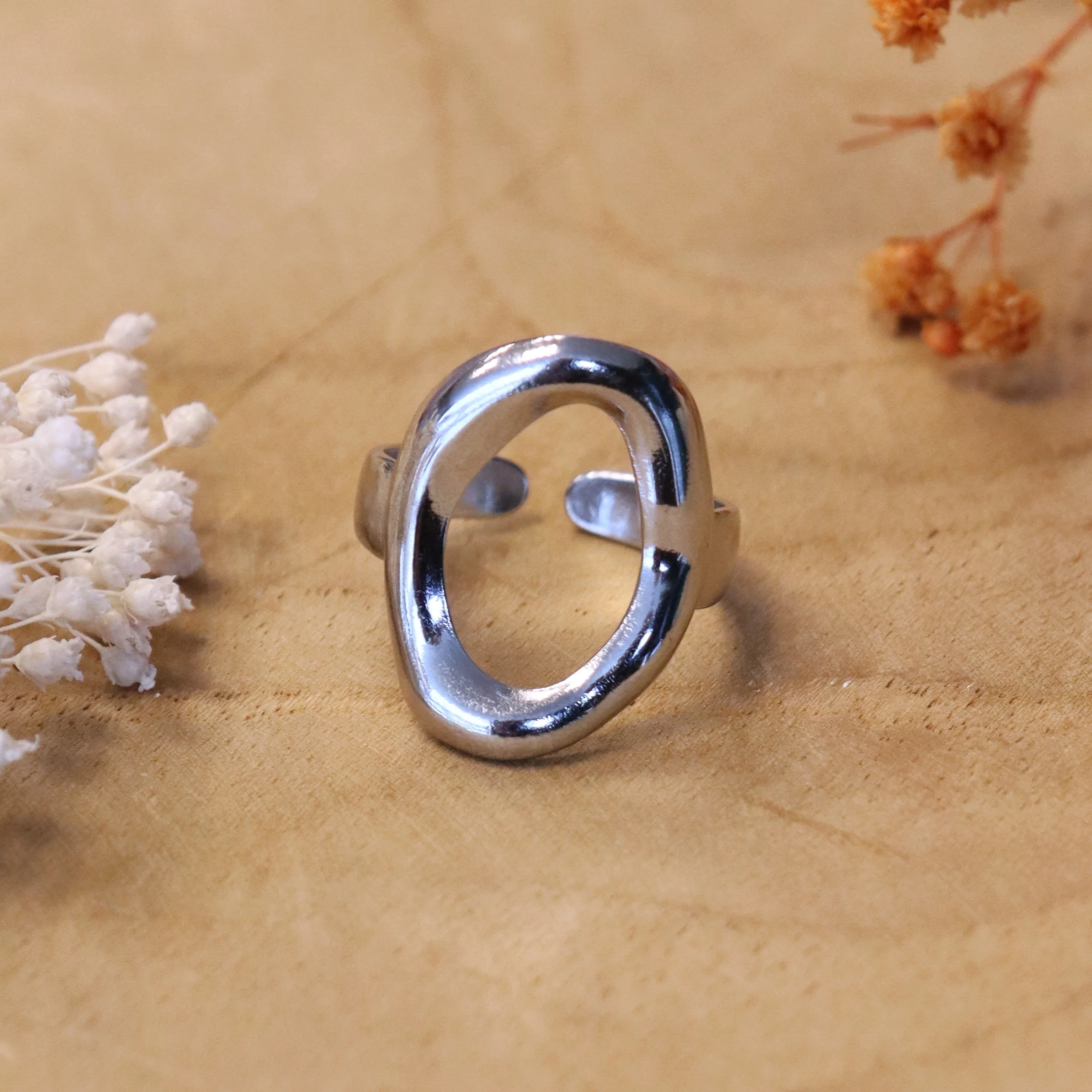 Stainless steel ring zilver - open midden